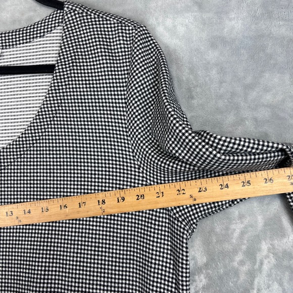 JJill Black White Gingham Check V Neck 3/4 Sleeve Knee Length Dress Plus Size XL - Picture 3 of 15